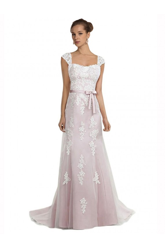 Mermaid Strapless Tulle & Lace Sweep Train Ivory & Pink Beach Wedding Dress Barrie