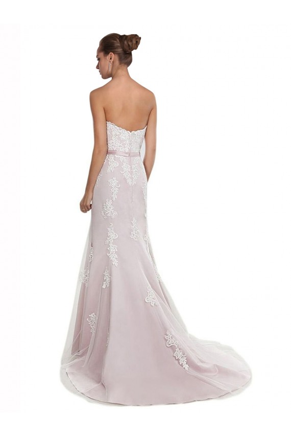Mermaid Strapless Tulle & Lace Sweep Train Ivory & Pink Beach Wedding Dress Barrie