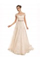 A-Line Off the Shoulder Lace Chapel Train Ivory Beach Wedding Dress Barrie