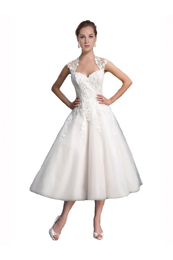 A-Line Sweetheart Tulle & Lace Tea Length Ivory Beach Wedding Dress Barrie