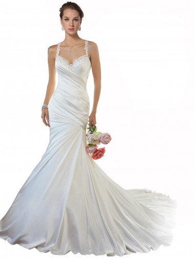 Mermaid Sweetheart Satin Chapel Train Ivory Beach Wedding Gowns Barrie