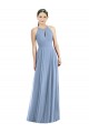 A-Line Halter Neck Soft Chiffon Long Dusty Blue Semi Formal Evening Dress / Bridesmaid Dress Barrie