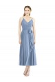 A-Line Spaghetti Straps Soft Chiffon Tea Length Dusty Blue Bridesmaid Dress Barrie