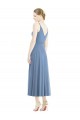 A-Line Spaghetti Straps Soft Chiffon Tea Length Dusty Blue Bridesmaid Dress Barrie