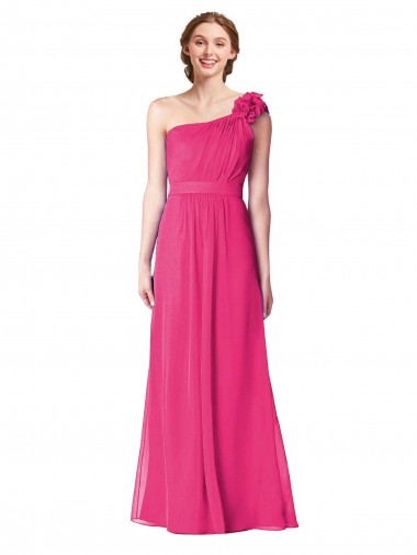 A-Line One Shoulder Soft Chiffon Long Azalea Bridesmaid Dress Barrie