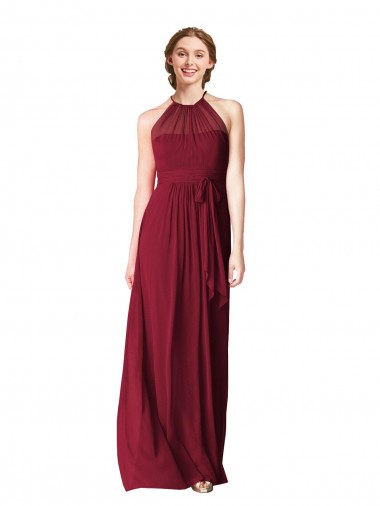A-Line Halter Neck Chiffon Long Burgundy Bridesmaid Dress / Evening Gowns Barrie