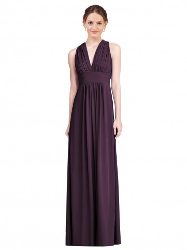A-Line V-Neck Soft Chiffon Long Grape Bridesmaid Dress Barrie