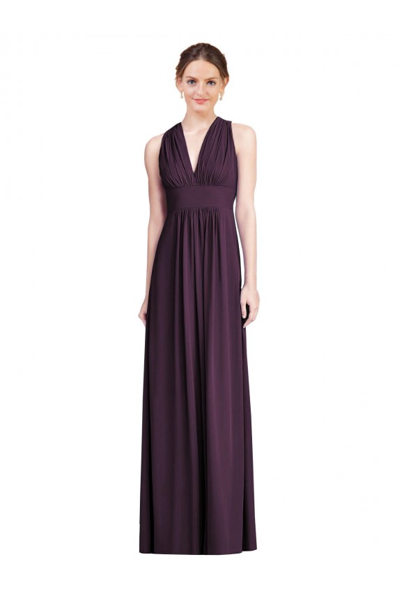 A-Line V-Neck Soft Chiffon Long Grape Bridesmaid Dress Barrie