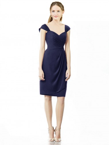 Sheath Sweetheart Soft Chiffon Knee Length Dark Navy Bridesmaid Dress Barrie