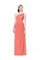 A-Line One Shoulder Soft Chiffon Long Coral Bridesmaid Dress Barrie