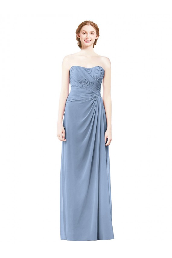 A-Line Strapless Chiffon Long Dusty Blue Formal Dresses / Bridesmaid Dresses Barrie