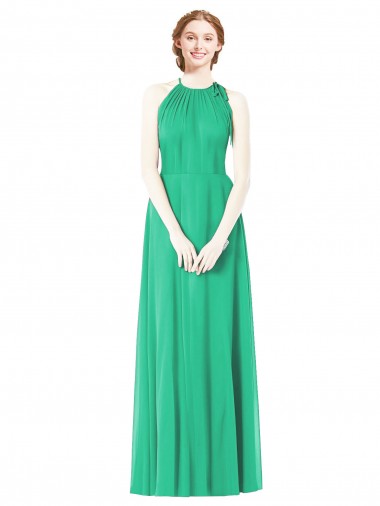 A-Line Halter Neck Soft Chiffon Long Emerald Green Bridesmaid Dress Barrie