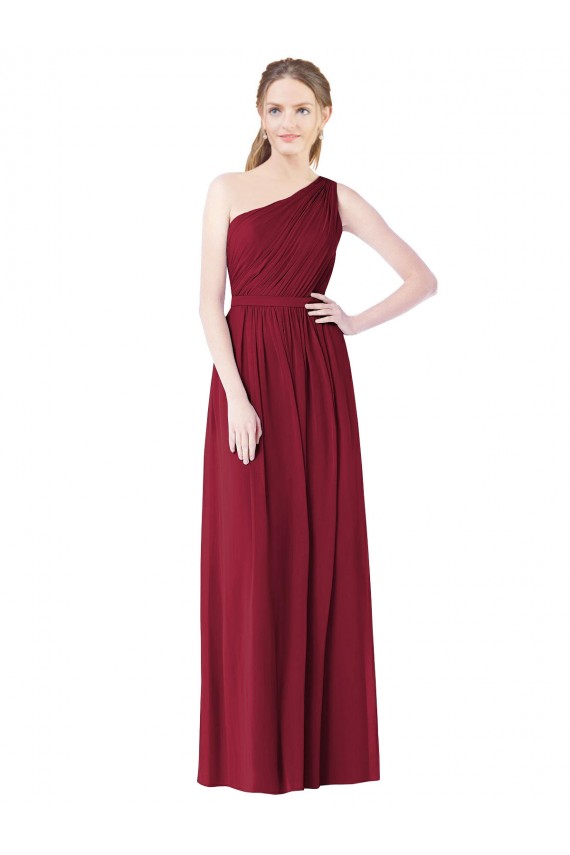 A-Line One Shoulder Soft Chiffon Long Burgundy Bridesmaid Dress Barrie