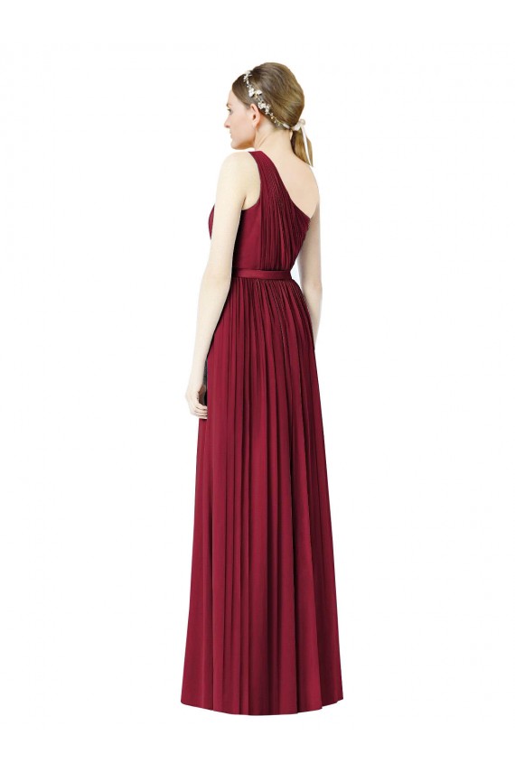 A-Line One Shoulder Soft Chiffon Long Burgundy Bridesmaid Dress Barrie