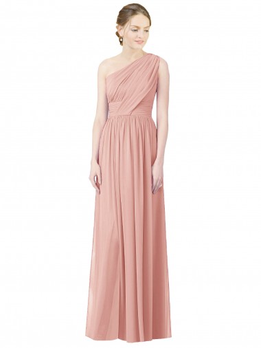 A-Line One Shoulder Soft Chiffon Long Bliss Pink Bridesmaid Dress Barrie