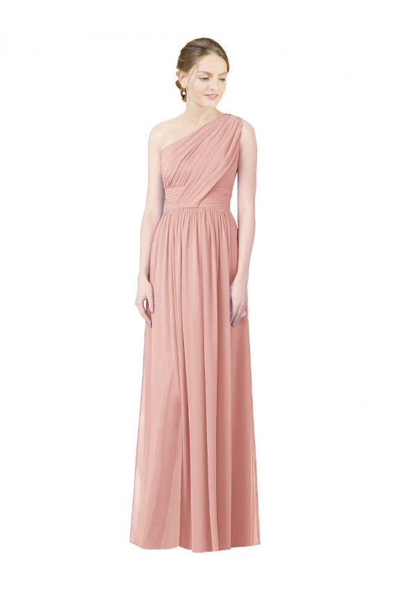 A-Line One Shoulder Soft Chiffon Long Bliss Pink Bridesmaid Dress Barrie