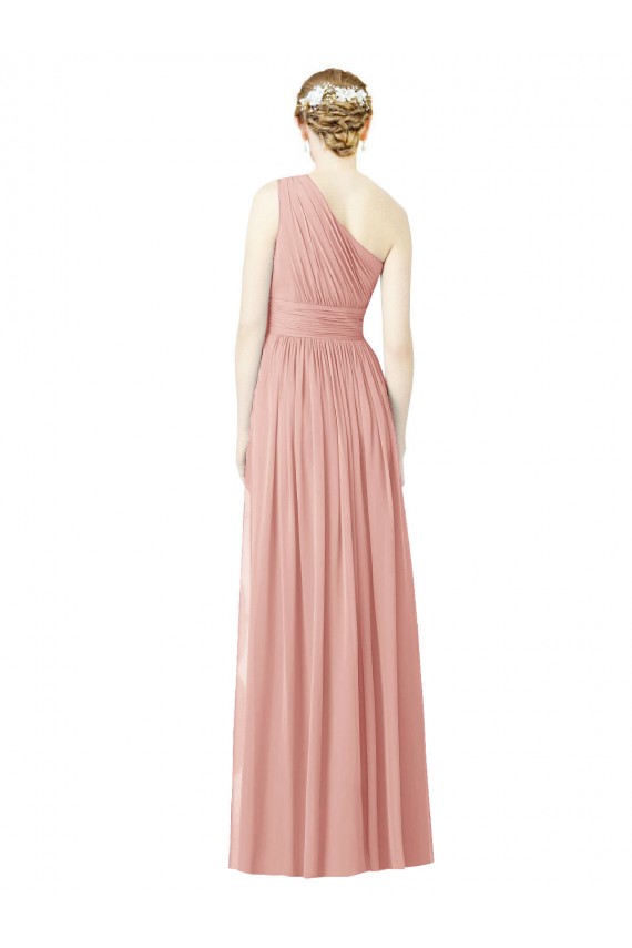 A-Line One Shoulder Soft Chiffon Long Bliss Pink Bridesmaid Dress Barrie