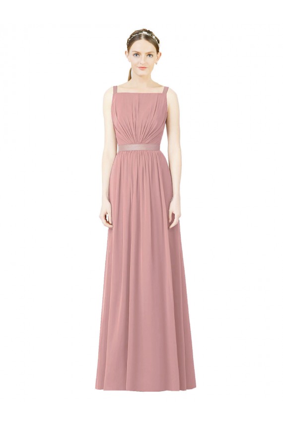 A-Line High Neck Soft Chiffon Long Dusty Pink Bridesmaid Dress Barrie