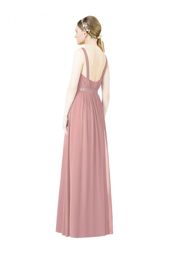 A-Line High Neck Soft Chiffon Long Dusty Pink Bridesmaid Dress Barrie