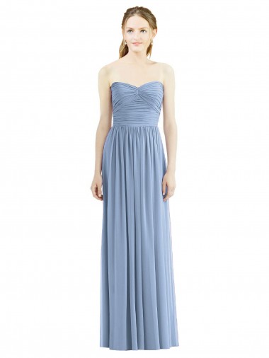 A-Line Strapless Chiffon Long Dusty Blue Bridesmaid Gowns Barrie