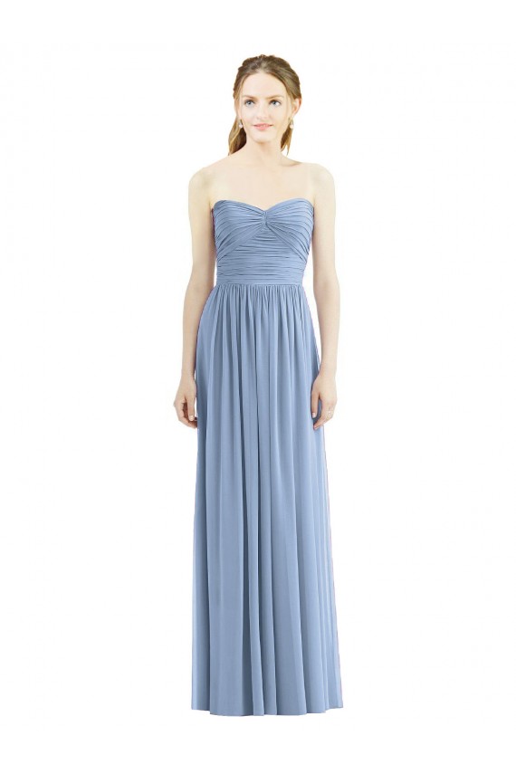 A-Line Strapless Chiffon Long Dusty Blue Bridesmaid Gowns Barrie