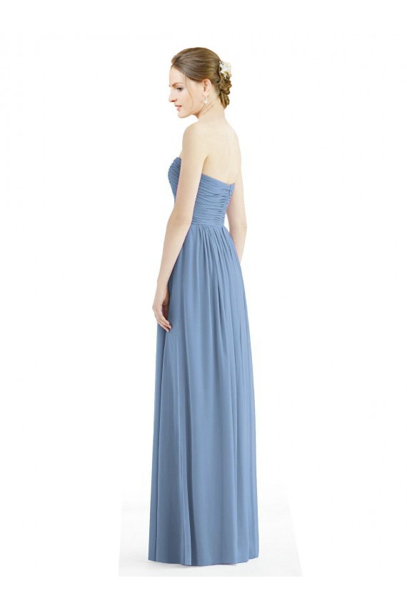 A-Line Strapless Chiffon Long Dusty Blue Bridesmaid Gowns Barrie