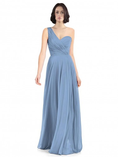 A-Line One Shoulder Soft Chiffon Long Dusty Blue Formal Dress / Bridesmaid Dress Barrie