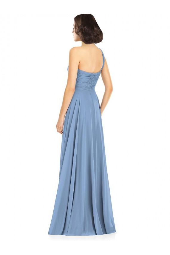 A-Line One Shoulder Soft Chiffon Long Dusty Blue Formal Dress / Bridesmaid Dress Barrie