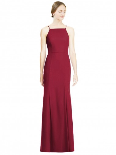 Mermaid Spaghetti Straps Soft Chiffon Long Burgundy Bridesmaid Dress Barrie