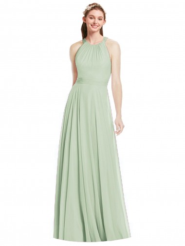 A-Line Halter Neck Chiffon Long Sage Bridesmaid Dress / Evening Dress Barrie