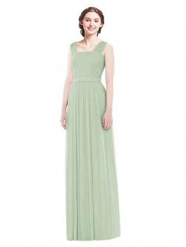 A-Line Spaghetti Straps Soft Chiffon Long Sage Bridesmaid Dress Barrie