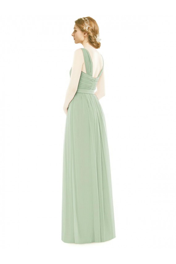 A-Line Spaghetti Straps Soft Chiffon Long Sage Bridesmaid Dress Barrie