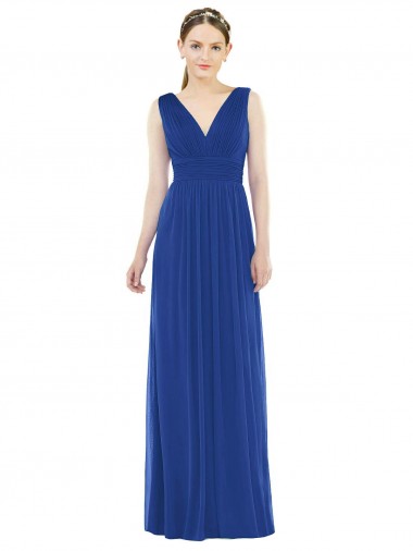 A-Line V-Neck Soft Chiffon Long Royal Blue Bridesmaid Gowns Barrie