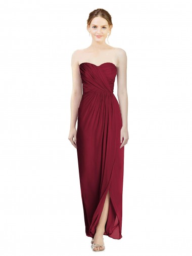 Sheath Sweetheart Soft Chiffon Long Burgundy Bridesmaid Dress Barrie