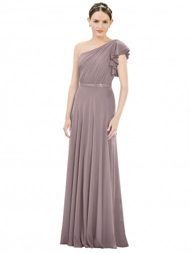 A-Line One Shoulder Soft Chiffon Long Dusty Rose Bridesmaid Dress Barrie