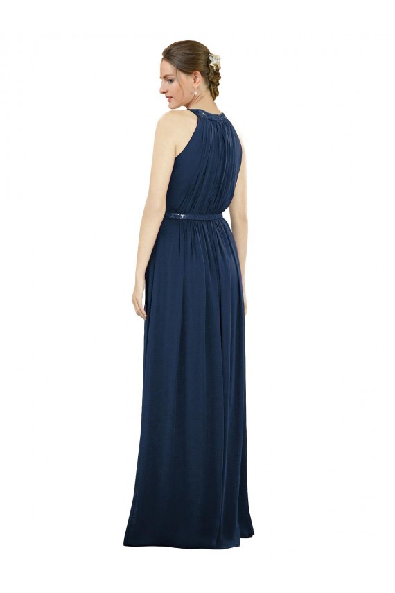 A-Line High Neck Soft Chiffon Long Dark Navy Bridesmaid Dress / Formal Dress Barrie