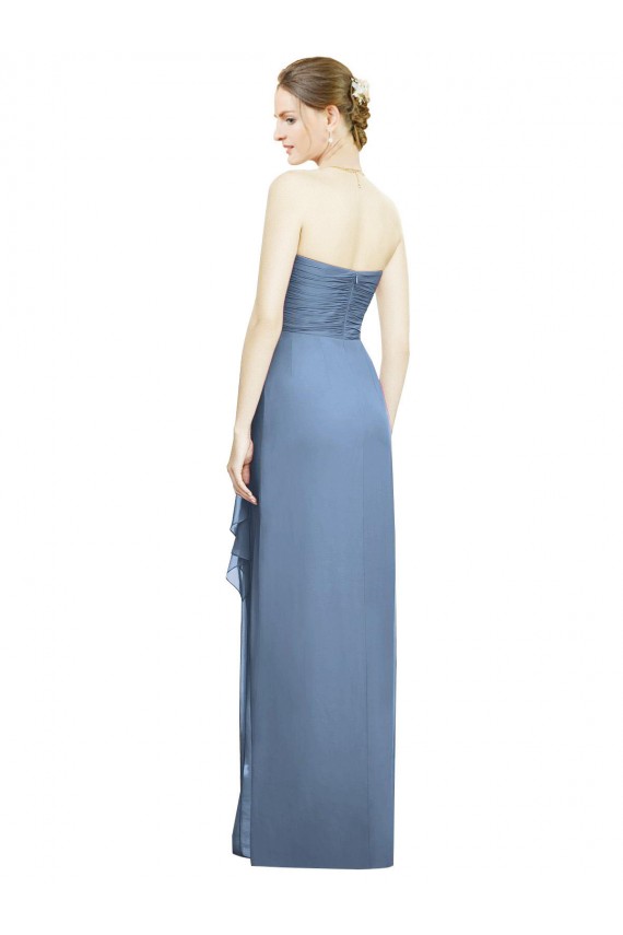 Sheath Strapless Soft Chiffon Long Dusty Blue Bridesmaid Dress Barrie