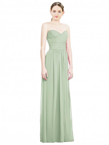 A-Line Strapless Soft Chiffon Long Sage Bridesmaid Dress Barrie