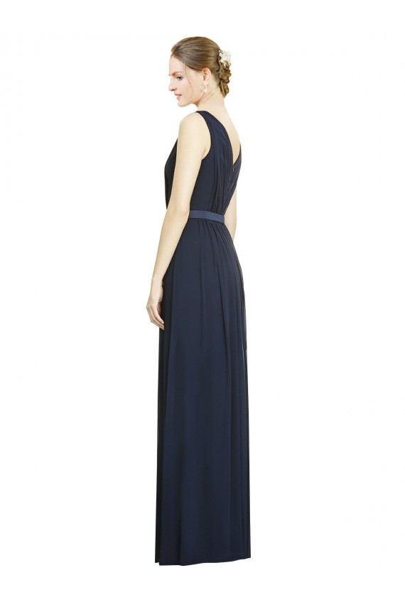 A-Line V-Neck Chiffon Long Dark Navy Bridesmaid Gowns Barrie