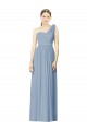 A-Line One Shoulder Soft Chiffon Long Dusty Blue Bridesmaid Dress Barrie