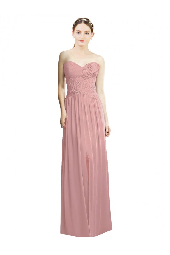 A-Line Strapless Chiffon Long Dusty Pink Bridesmaid Dress / Evening Dress Barrie
