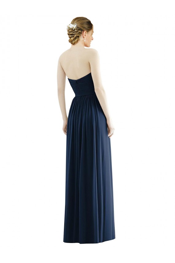 A-Line Strapless Soft Chiffon Long Dark Navy Formal Evening Gown / Bridesmaid Dress Barrie