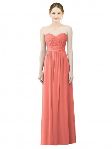 A-Line Strapless Soft Chiffon Long Coral Bridesmaid Dress Barrie