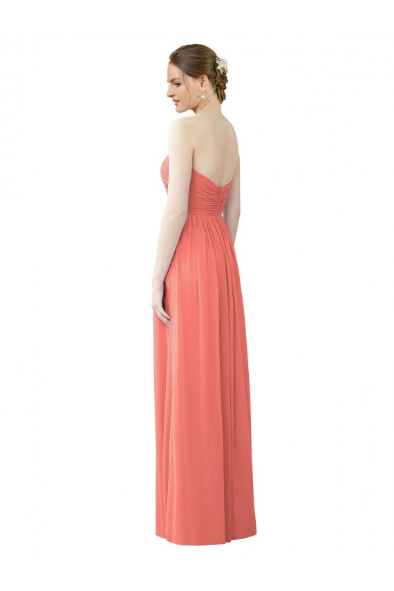 A-Line Strapless Soft Chiffon Long Coral Bridesmaid Dress Barrie