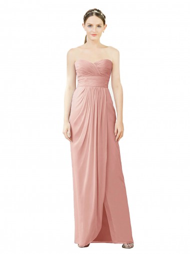 A-Line Strapless Soft Chiffon Long Bliss Pink High Low Bridesmaid Dress Barrie