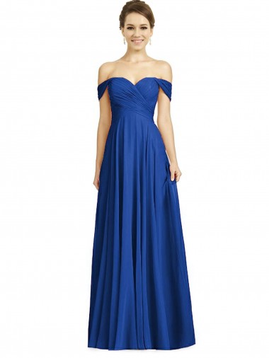 A-Line Sweetheart Soft Chiffon Long Royal Blue Semi Formal Evening Dress / Bridesmaid Dress Barrie