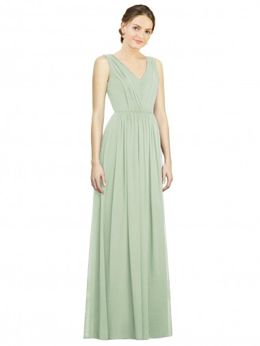 A-Line V-Neck Soft Chiffon Long Sage Bridesmaid Dress Barrie