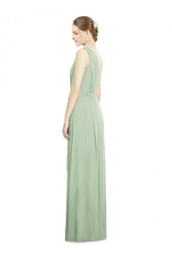 A-Line V-Neck Soft Chiffon Long Sage Bridesmaid Dress Barrie