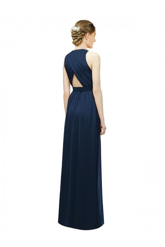A-Line Halter Neck Soft Chiffon Long Salmon Bridesmaid Dress Barrie