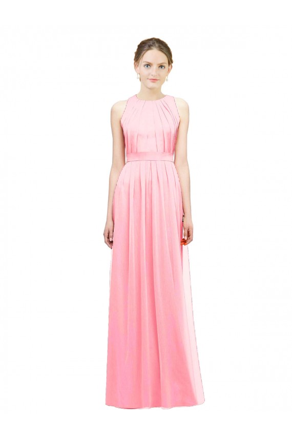 A-Line Halter Neck Soft Chiffon Long Salmon Bridesmaid Dress Barrie